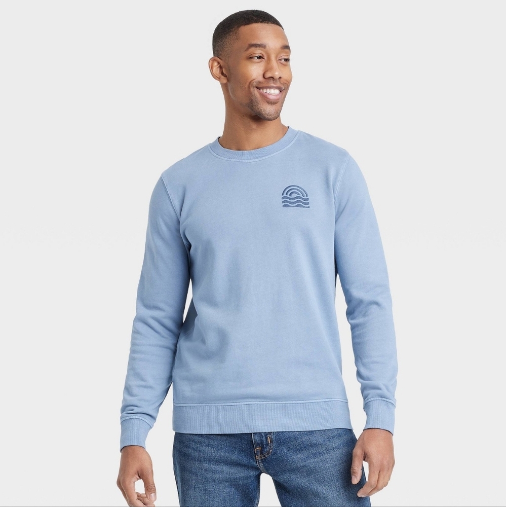 NWT Mens French Terry Crew Neck Pullover Sweatshirt - Rig Blue XL - Picture 2 of 6